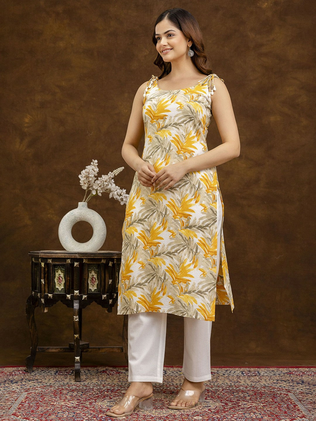 Floral Printed Shoulder Strap Cotton Kurta