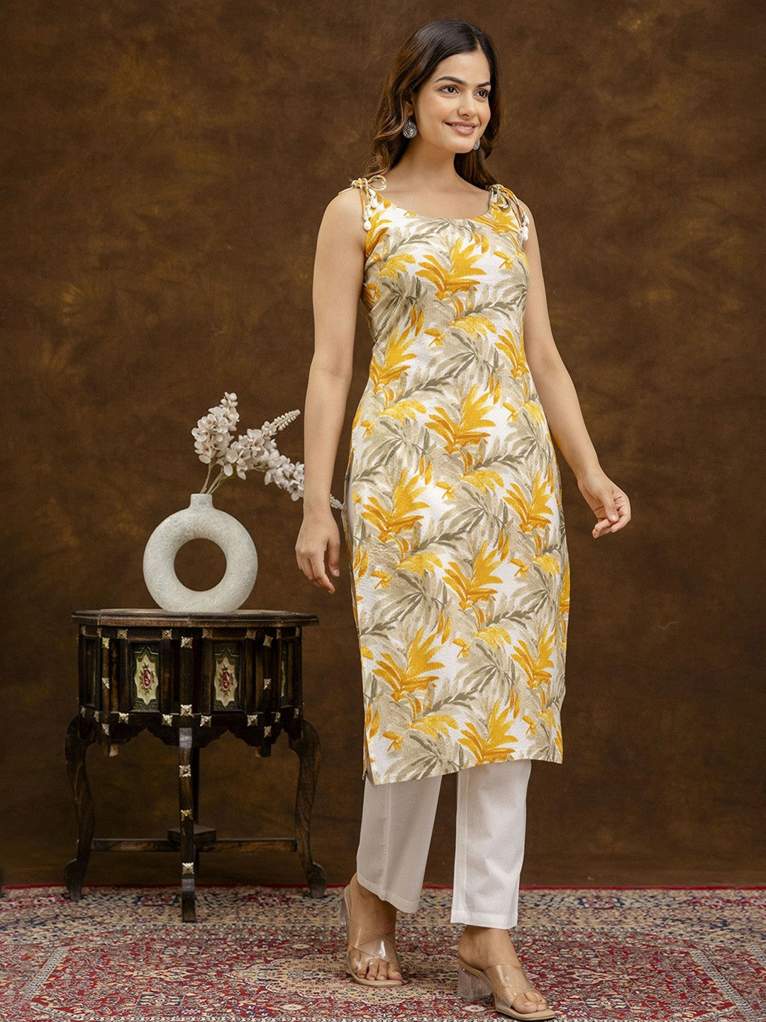 Floral Printed Shoulder Strap Cotton Kurta
