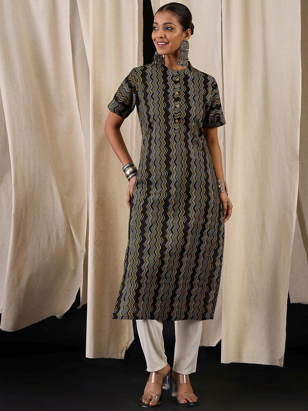 Chevron Printed Cotton Straight Kurta