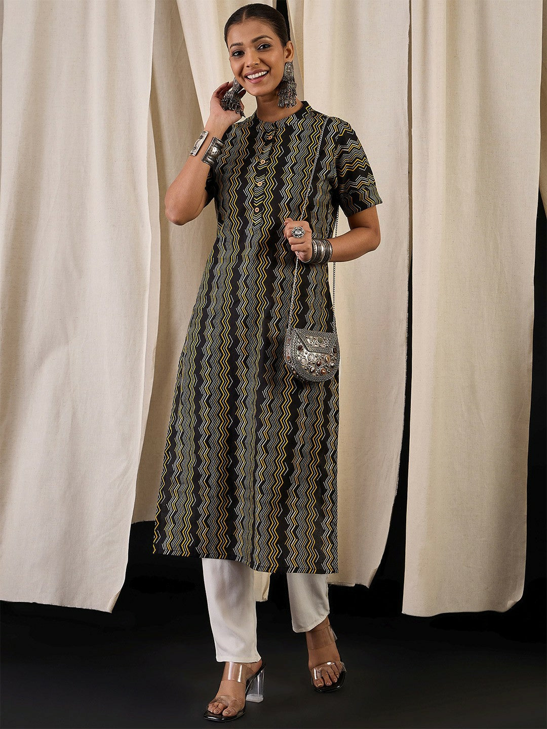 Chevron Printed Cotton Straight Kurta