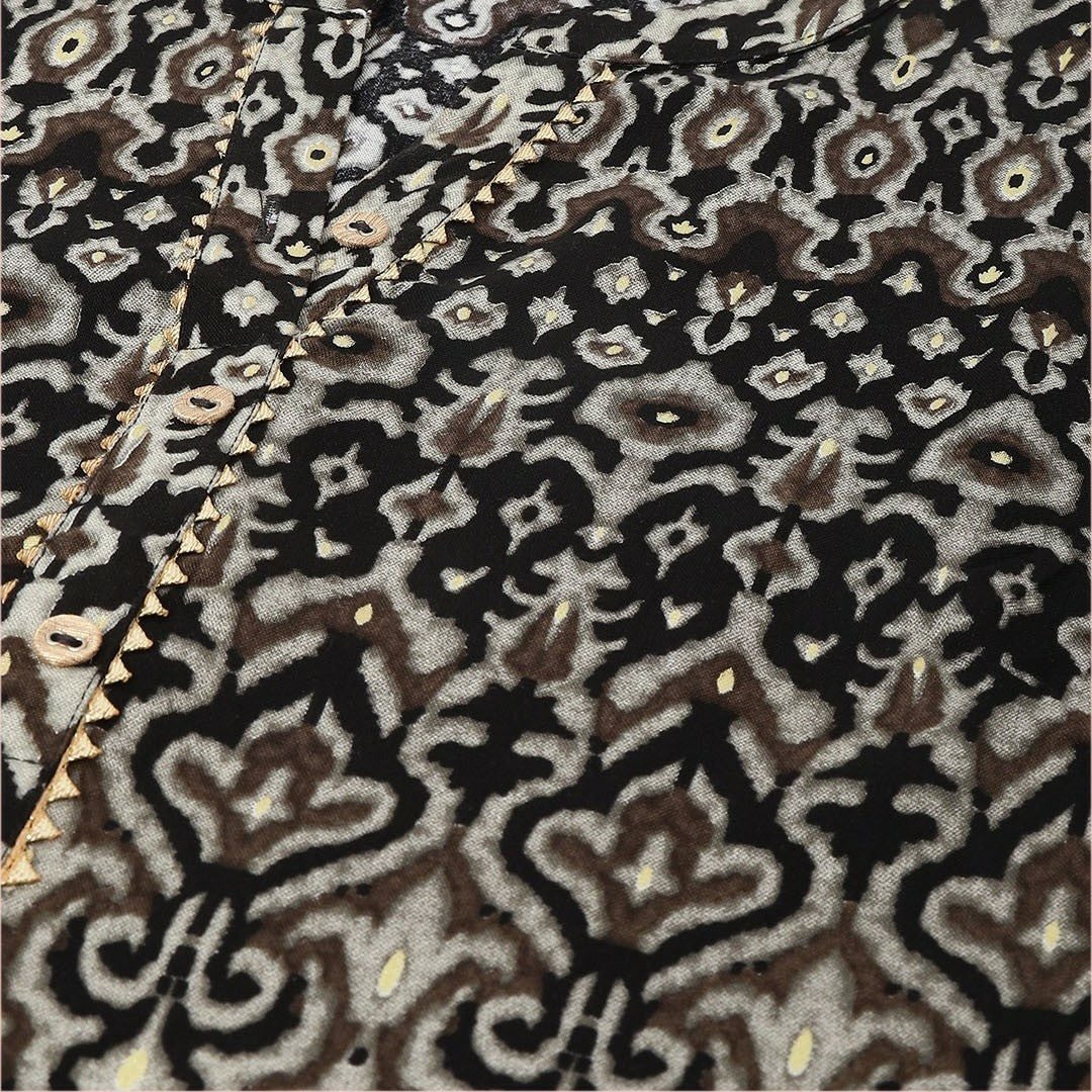Women Black Ethnic Motifs Printed A-Line Kurta with Bead Detail