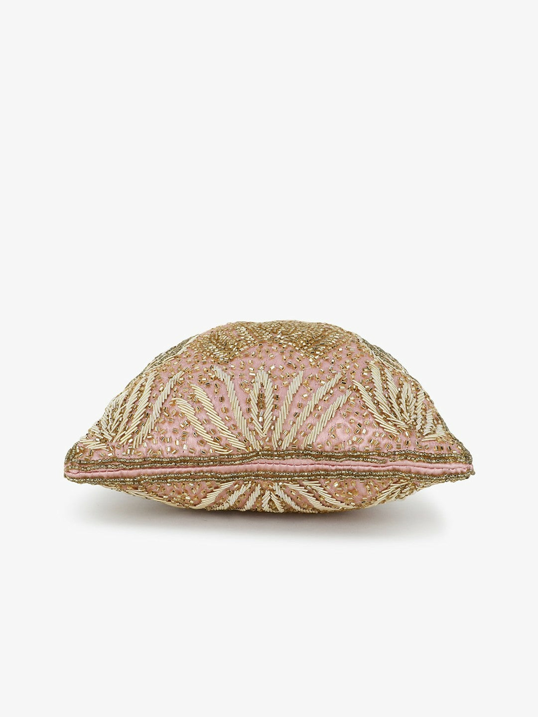 Gold Floral Embellished Potli Bag – Elegant Satin Purse with Detachable Wrist Loop