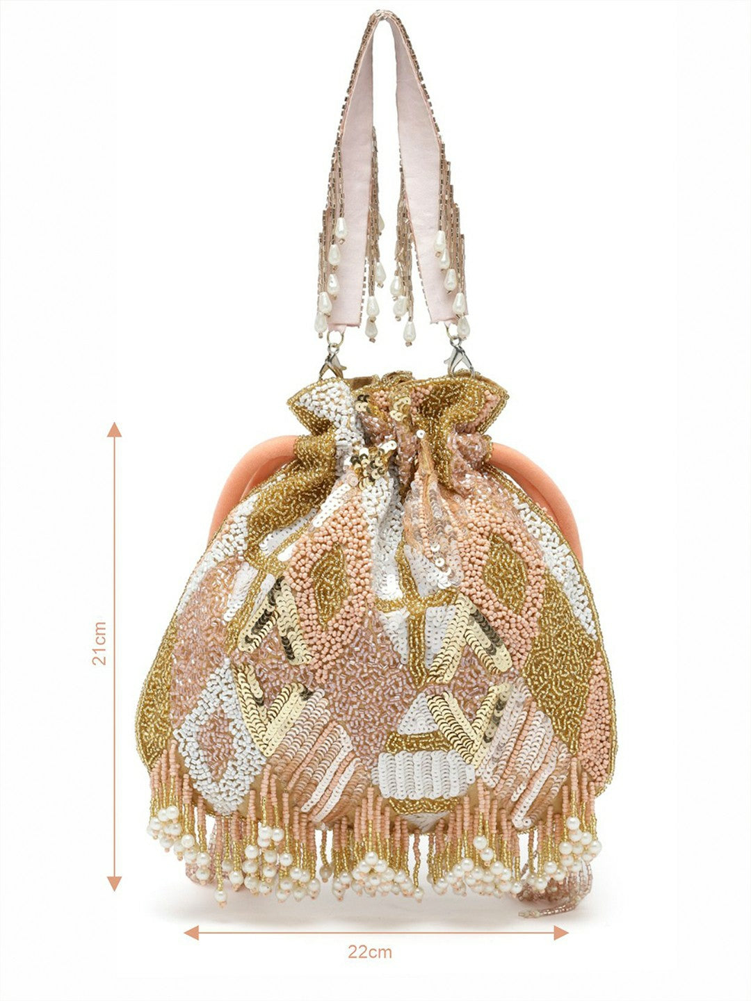 Pink & Orange Embellished Tassel Potli Clutch – Ethnic Faux Silk Bag with Wrist Loop