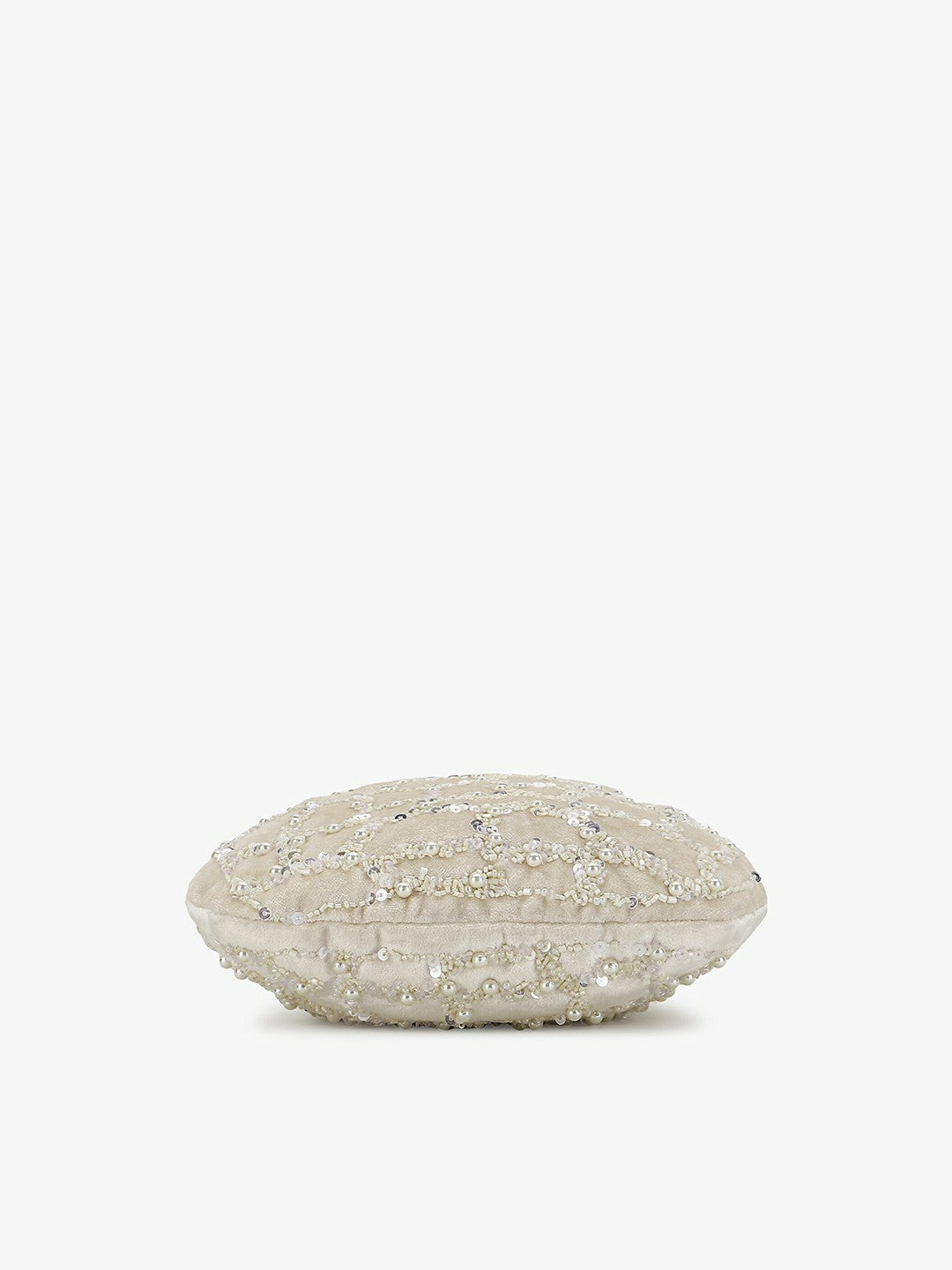 Off-White & Silver Embellished Tassel Potli Clutch – Velvet Ethnic Handbag with Wrist Loop