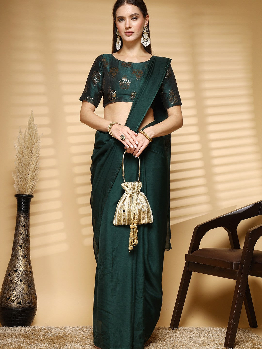 Beige & White Embellished Tasselled Potli Clutch – Faux Silk Ethnic Bag with Wrist Loop