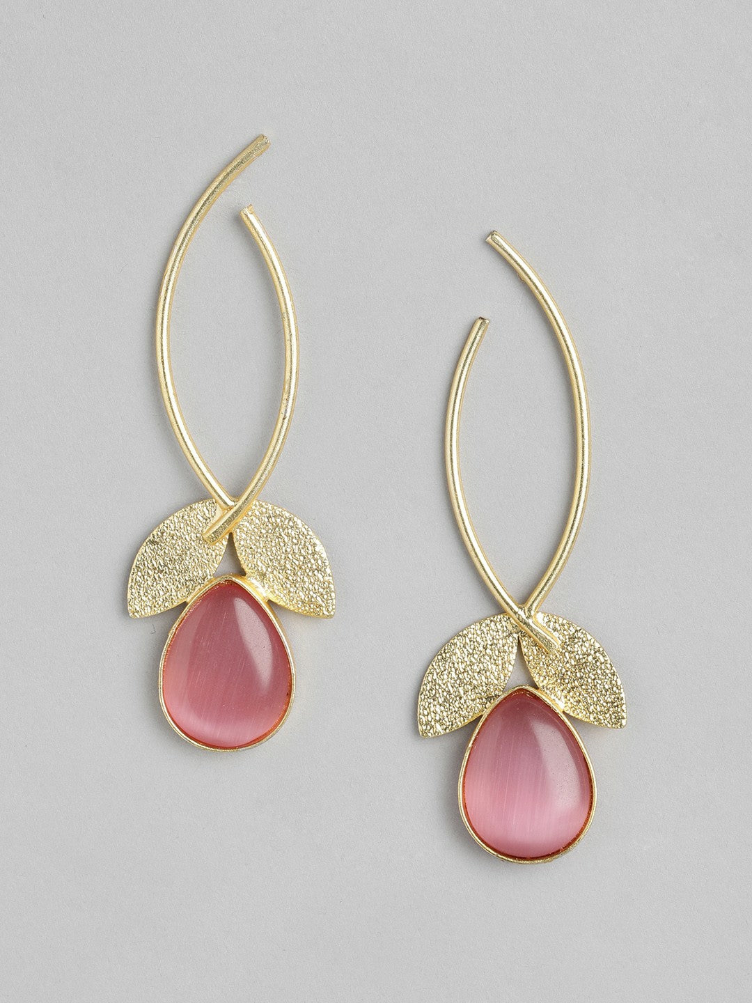 Gold-Plated Pink Beaded Contemporary Drop Earrings