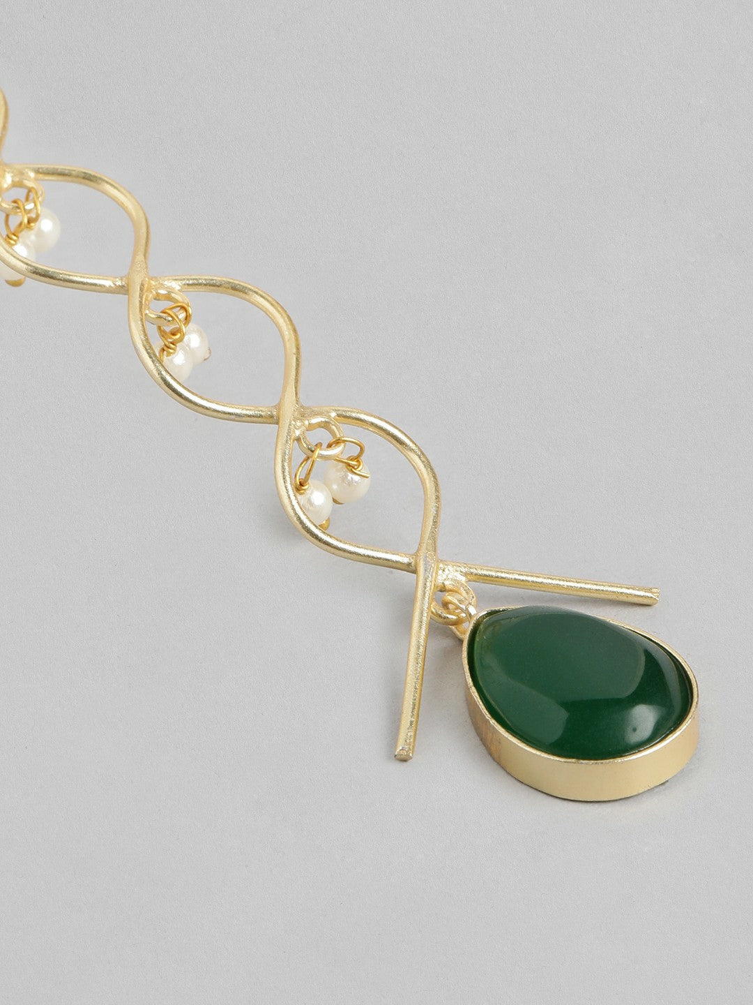 Gold-Plated Green Beaded Teardrop Drop Earrings