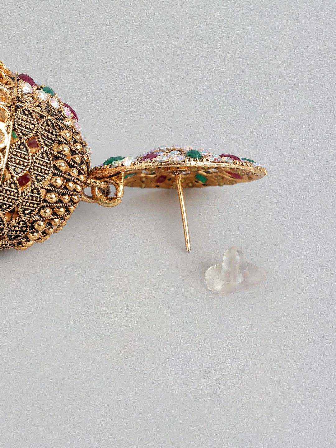 Gold-Plated Maroon Beaded Classic Jhumkas Earrings