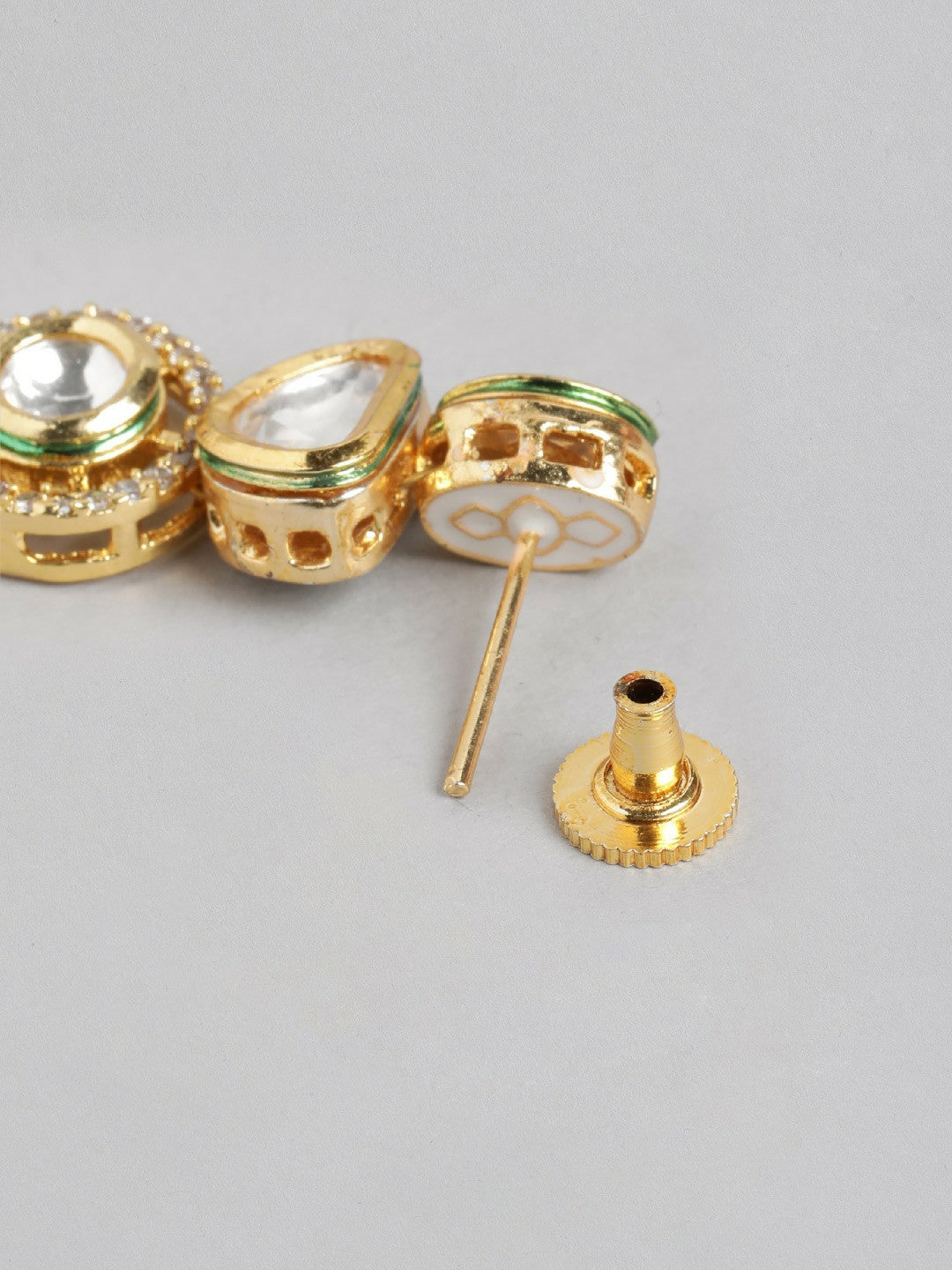 Gold Plated Kundan Studded Contemporary Drop Earrings
