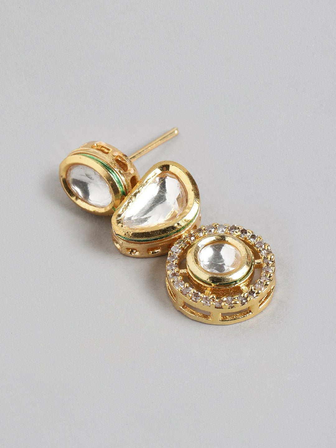 Gold Plated Kundan Studded Contemporary Drop Earrings