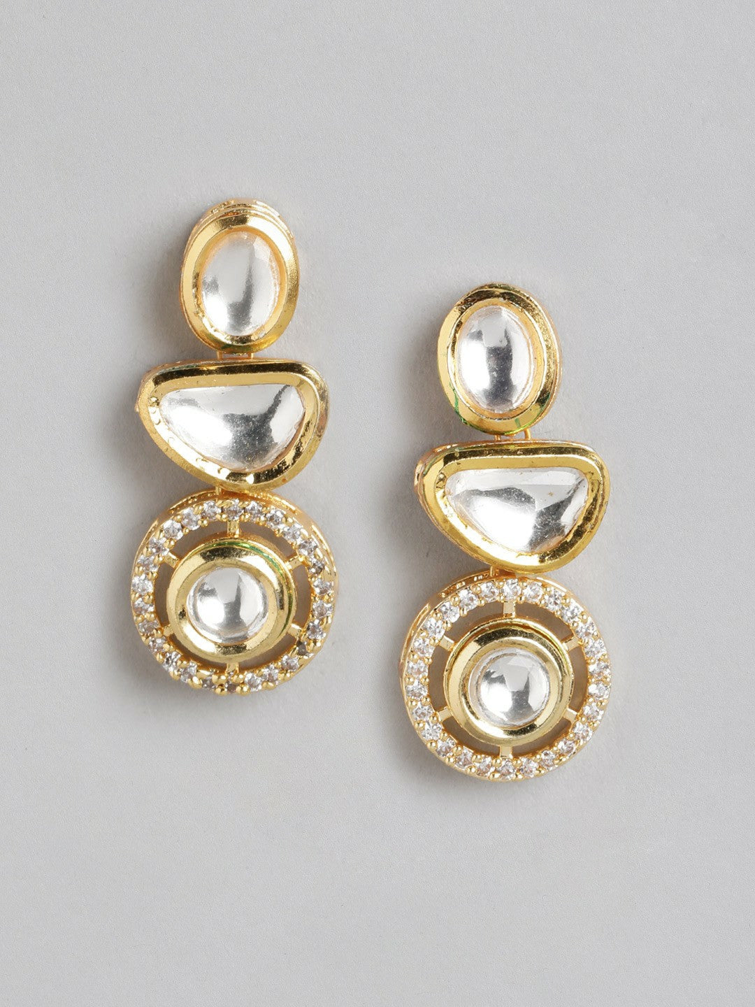 Gold Plated Kundan Studded Contemporary Drop Earrings