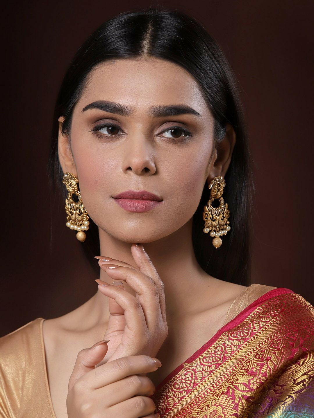 Gold-Toned Contemporary Cubic Zirconia Drop Earrings