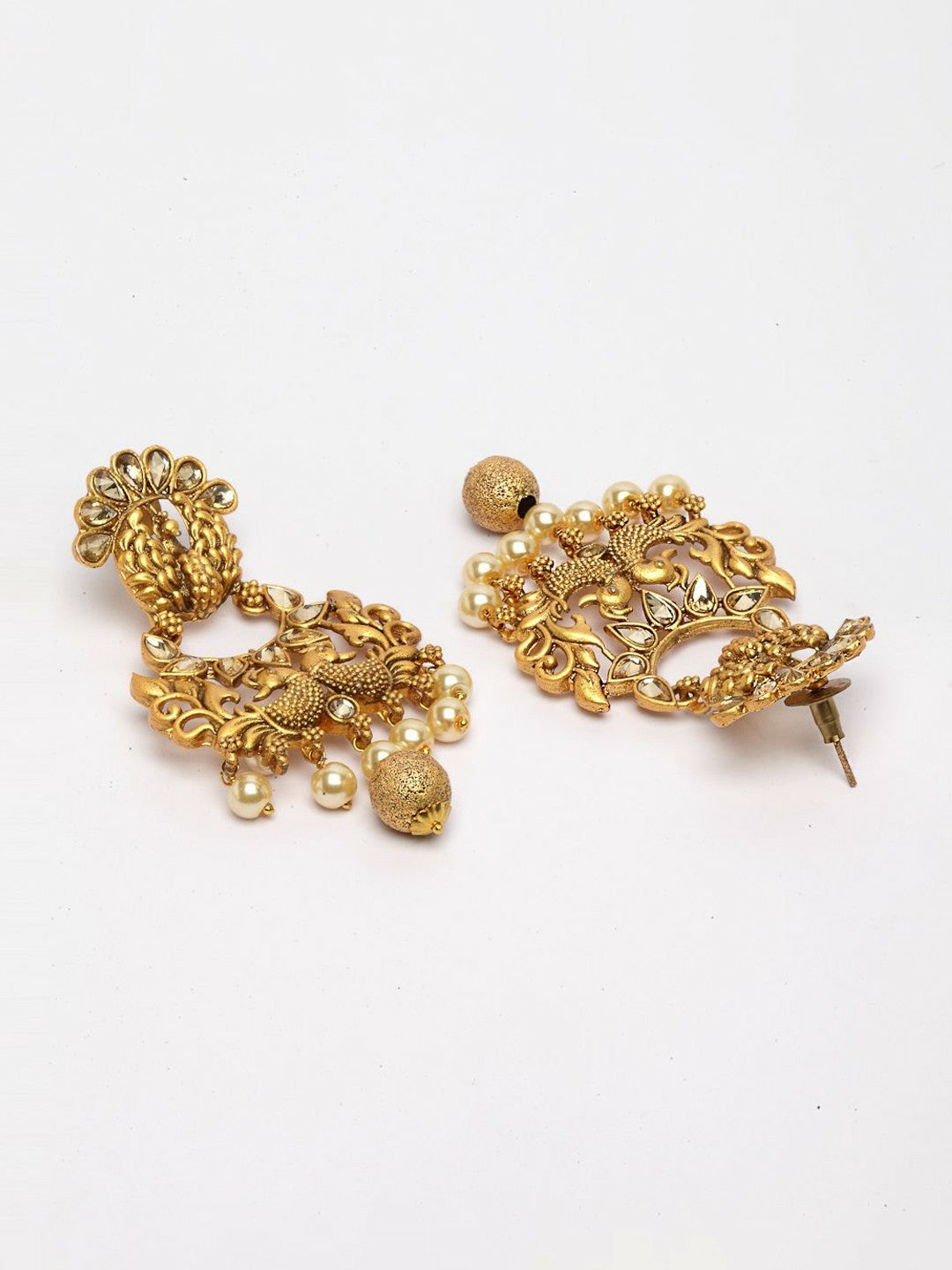Gold-Toned Contemporary Cubic Zirconia Drop Earrings