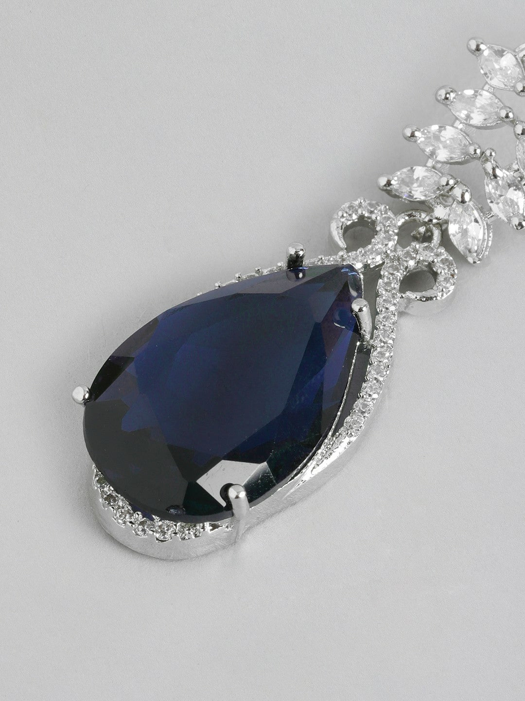 Silver-Plated American Diamond Blue Chandelier Drop Earrings