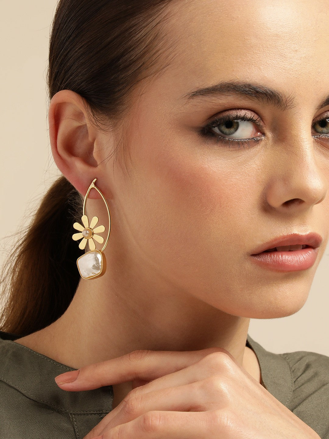 Gold-Plated Mother of Pearl Drop Earrings