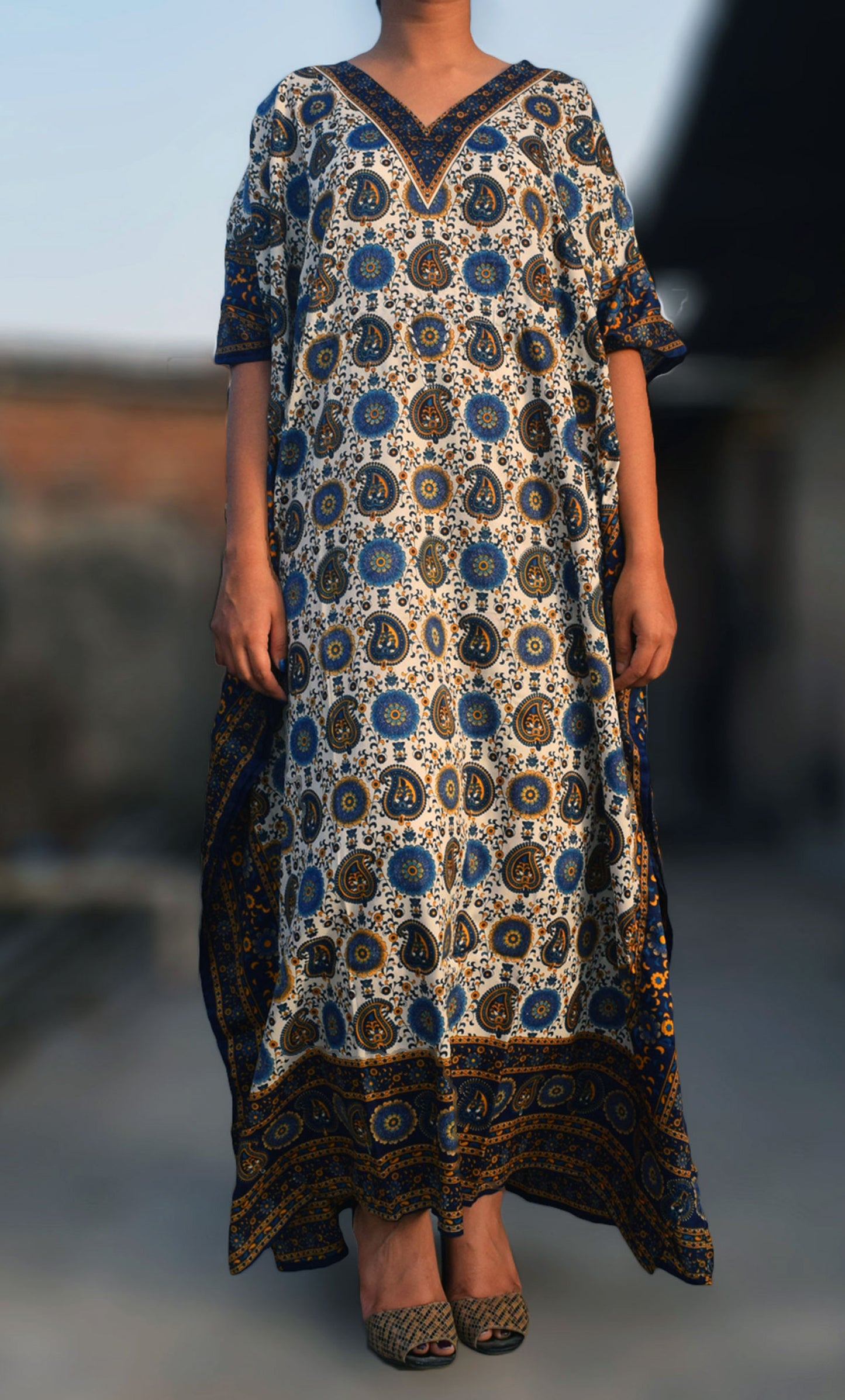 Women's Boho Maxi Kaftan Dress – Long Mumu Caftan Tunic, Plus Size Night Gown | Indiaista