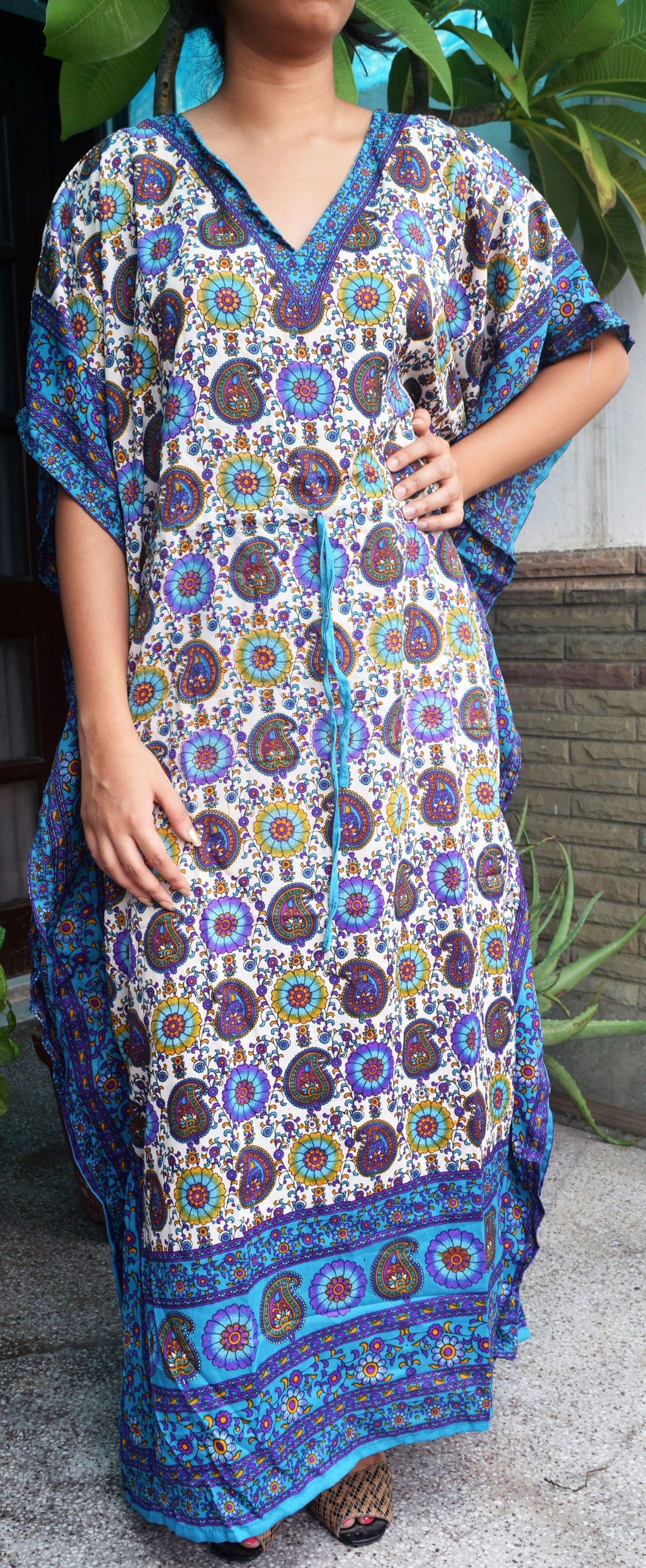 Women's Boho Maxi Kaftan Dress – Long Mumu Caftan Tunic, Plus Size Night Gown | Indiaista