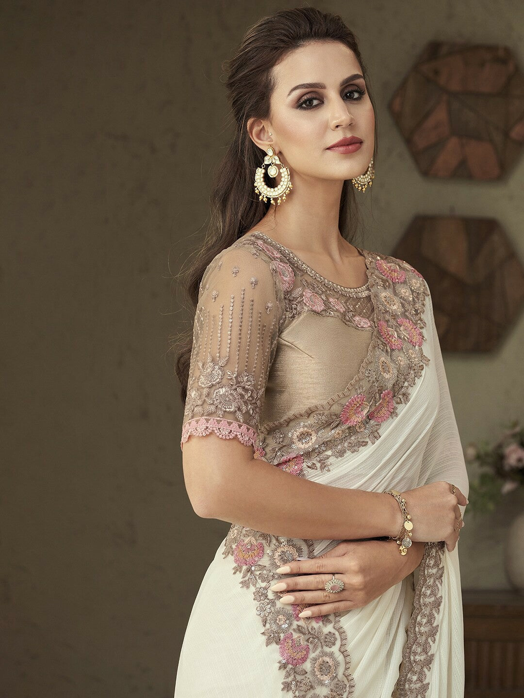 Paisley Sequinned Embellished Pure Georgette Saree