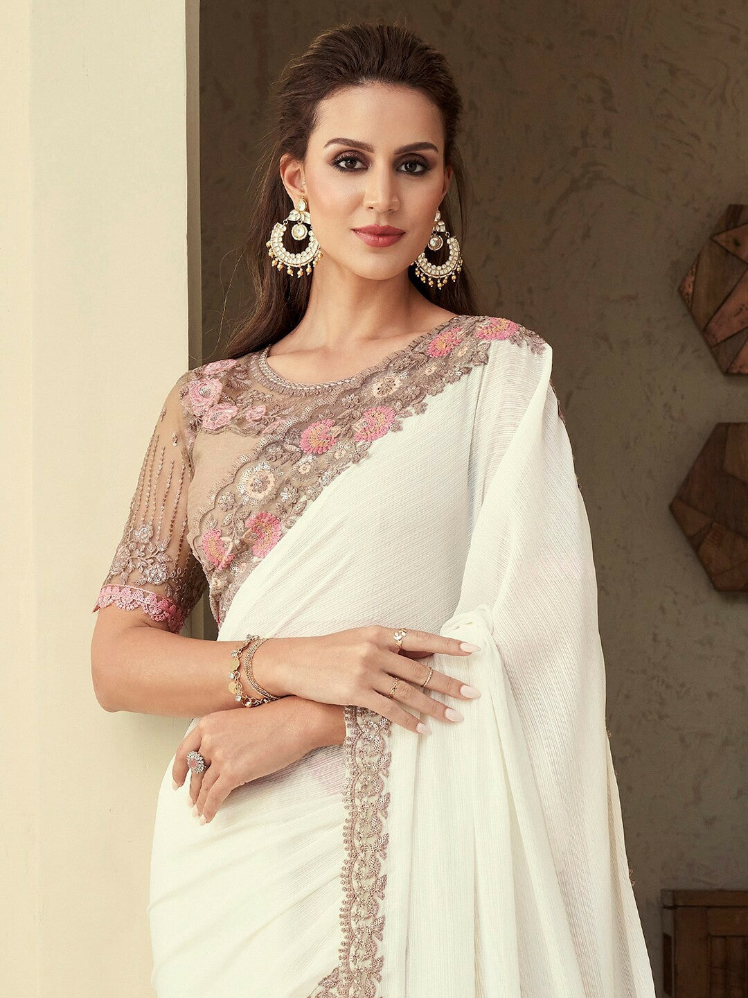 Paisley Sequinned Embellished Pure Georgette Saree