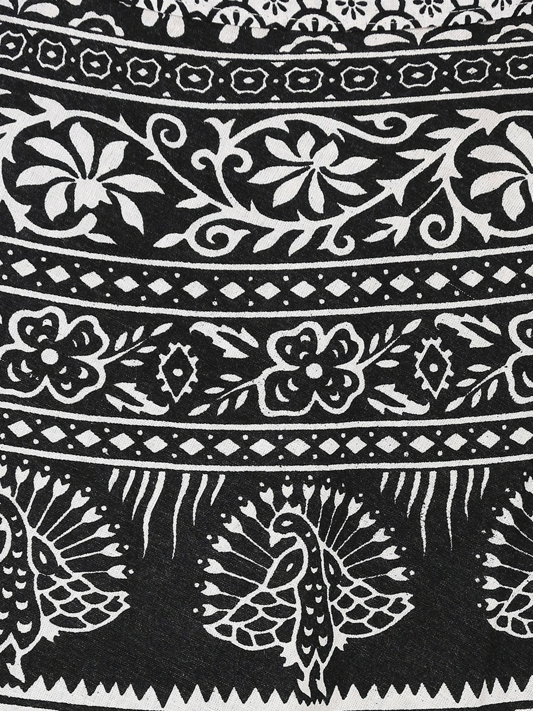 Black & White Ethnic Print Wrap-Around Maxi Skirt | Vintage Bohemian Boho Style for Women