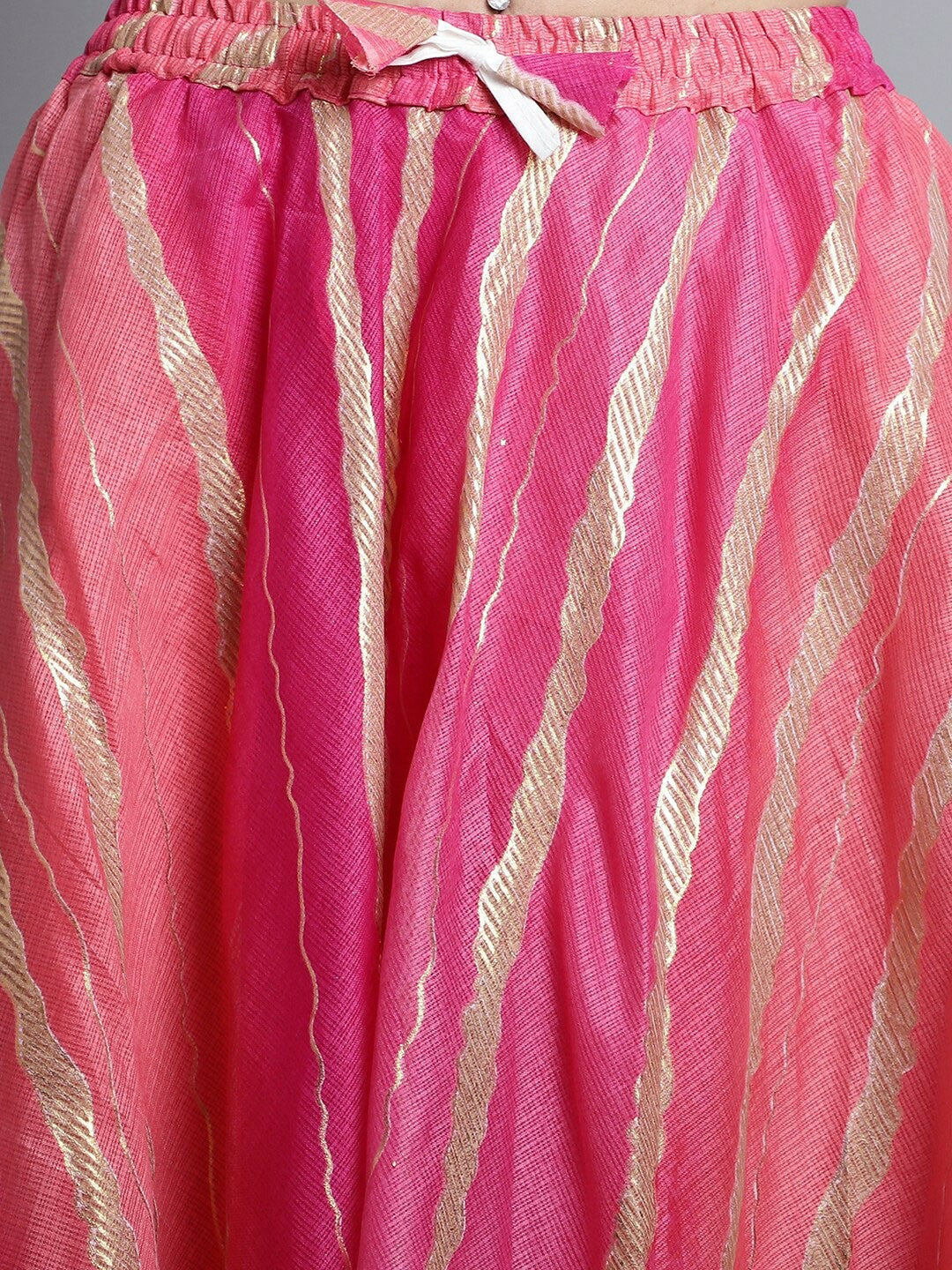 Vintage Bohemian Magenta & Gold Striped Cotton Maxi Skirt for Women | Flared Boho Style