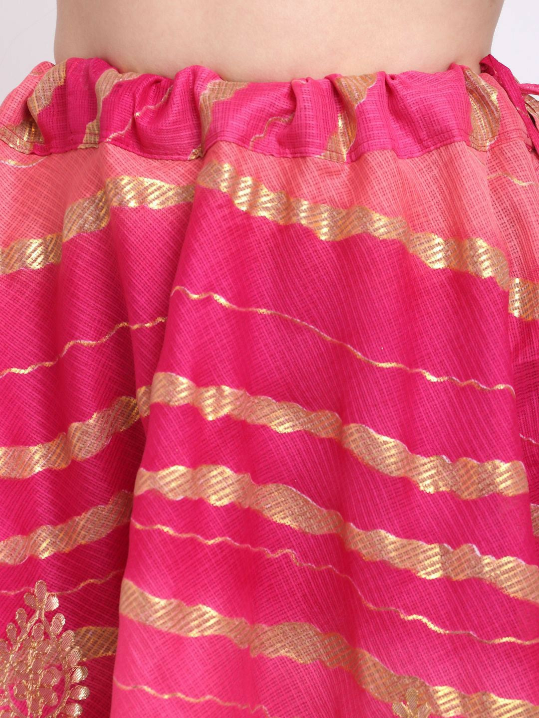 Vintage Bohemian Pink Printed Maxi Skirt for Women | Handcrafted Kota Doriya Gota Patti Work