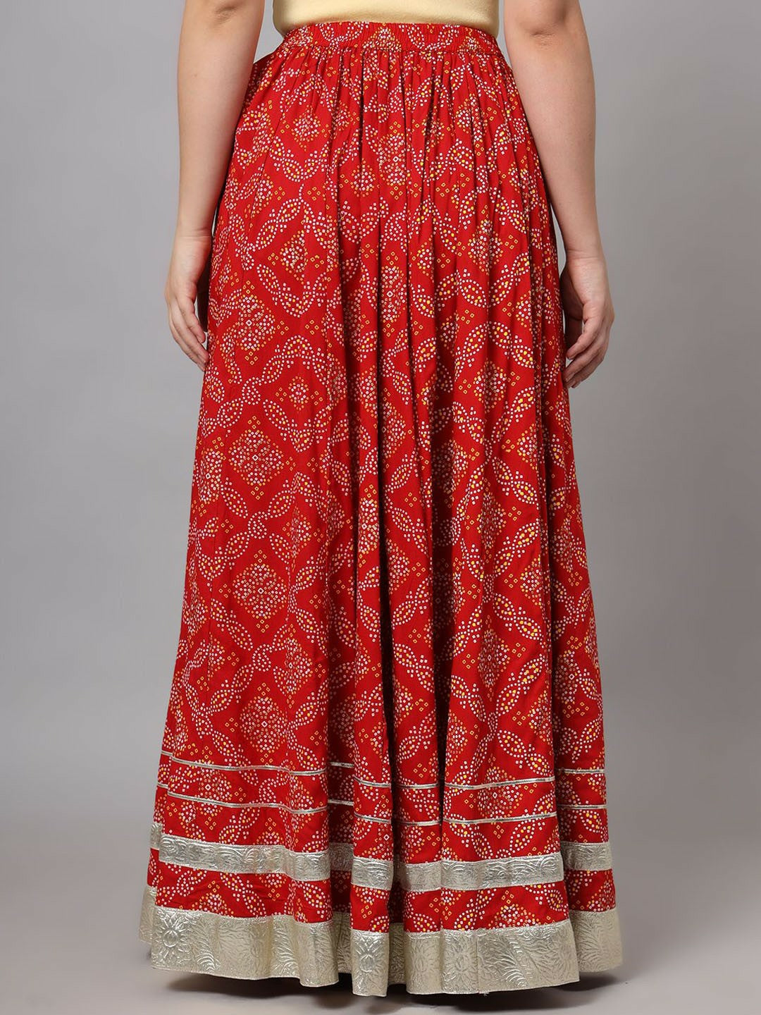 Vintage Bohemian Red Printed Flared Maxi Skirt for Women | Elastic Waistband Boho Style