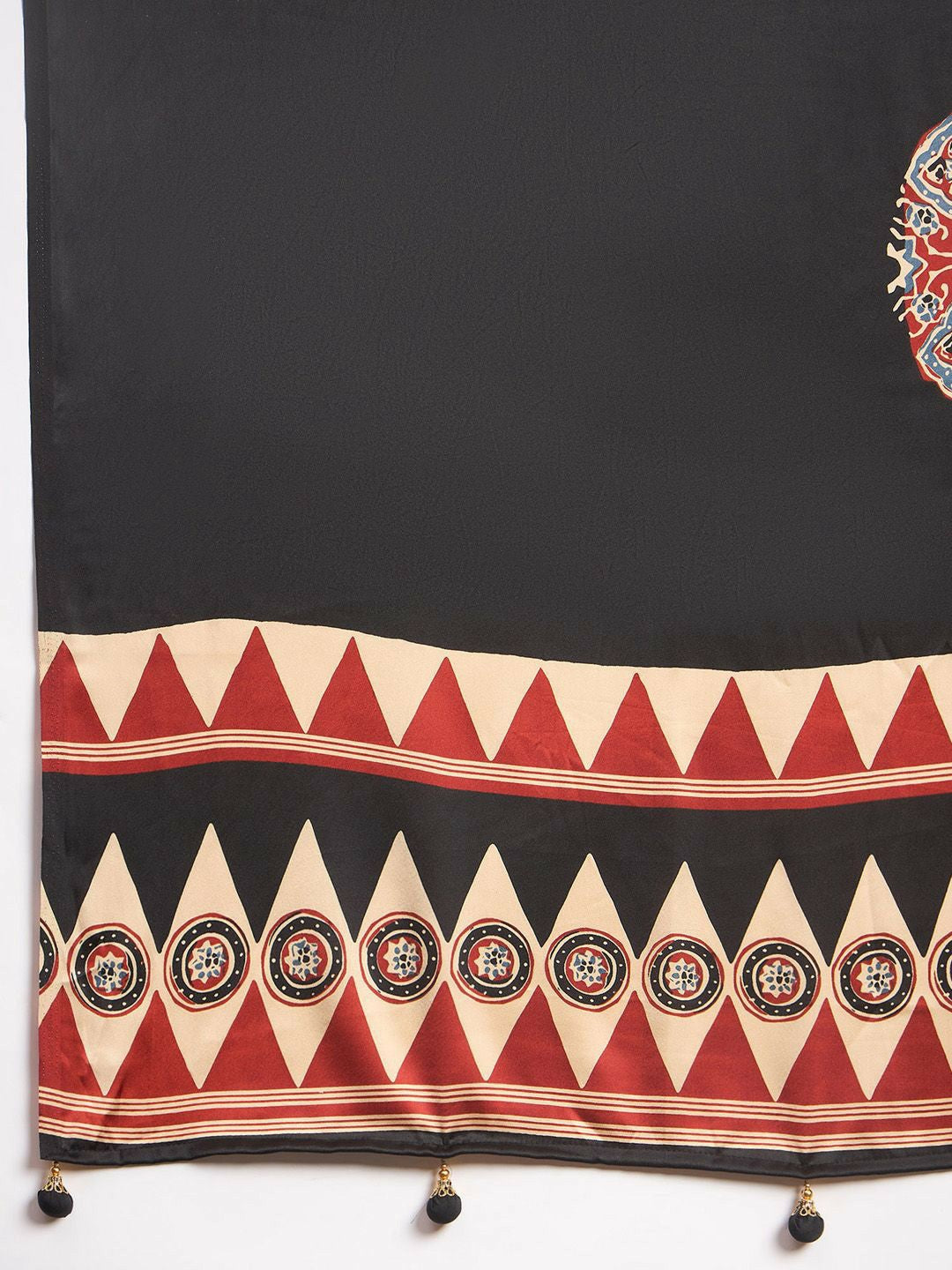 Maroon & Black Block Print Striped Saree with Solid Border