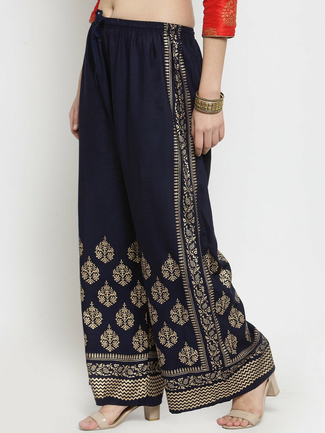 Boho Navy Blue & Gold Harem Palazzo Pants – Bohemian Gypsy Peasant Style | Indiaista