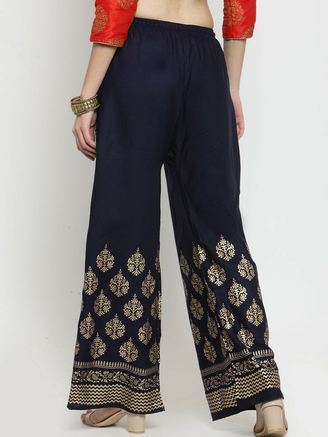 Boho Navy Blue & Gold Harem Palazzo Pants – Bohemian Gypsy Peasant Style | Indiaista