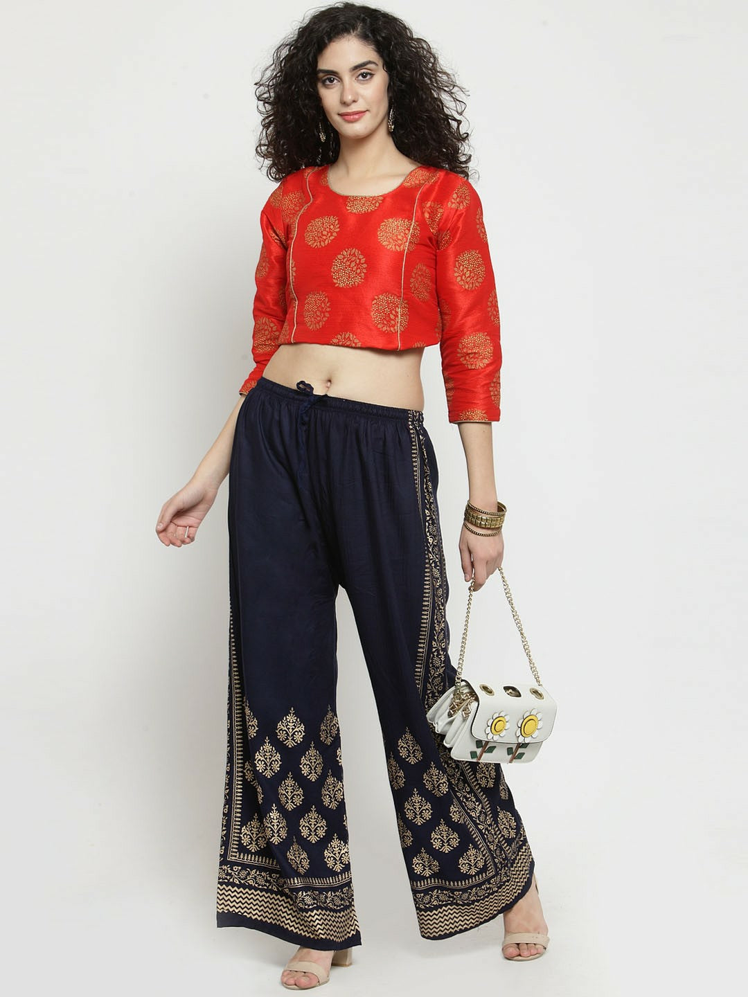 Boho Navy Blue & Gold Harem Palazzo Pants – Bohemian Gypsy Peasant Style | Indiaista