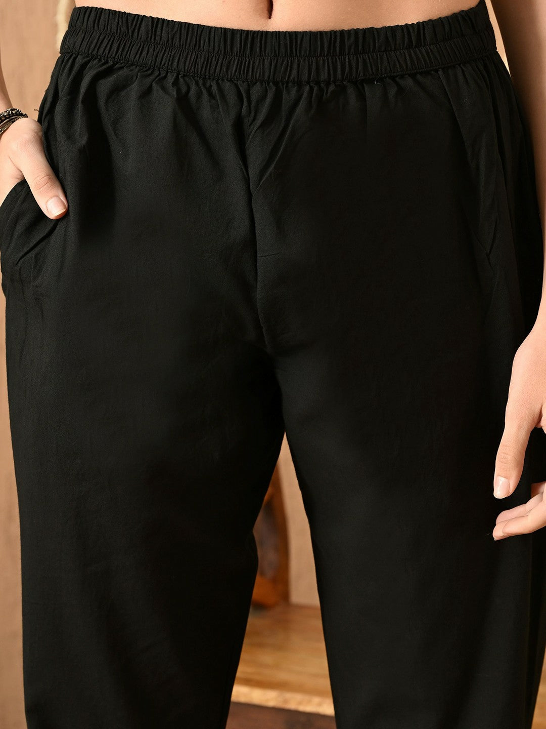 Black Ethnic Motif Kurta with Printed Trousers & Dupatta