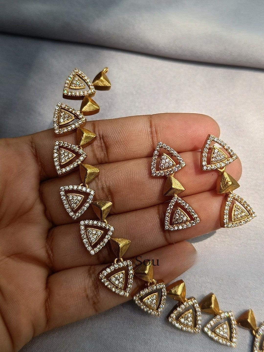 Gold-Plated Zircon & Pearl Beaded Choker Necklace Set