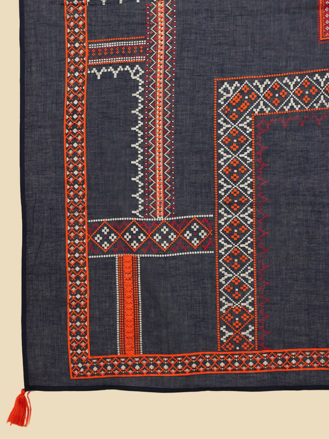 Rust Ethnic Motif Panelled A-Line Kurta with Trousers & Dupatta