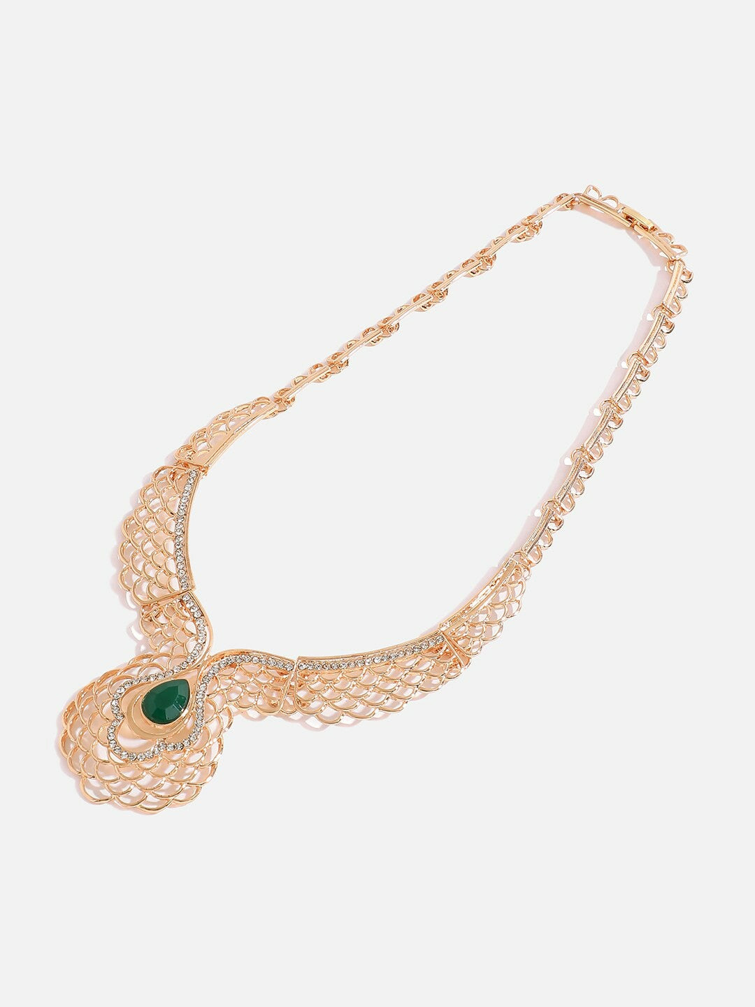 Green Stone-Studded Gold-Plated Necklace & Earrings