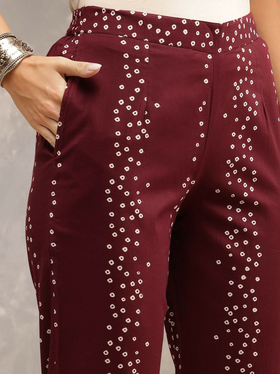 Burgundy Geometric Printed Cotton Kurta with Trousers & Dupatta