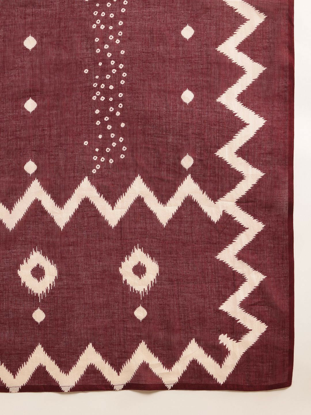 Burgundy Geometric Printed Cotton Kurta with Trousers & Dupatta