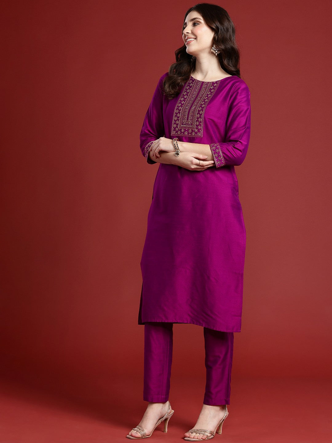 Purple Ethnic Motif Embroidered Kurta with Trousers & Dupatta