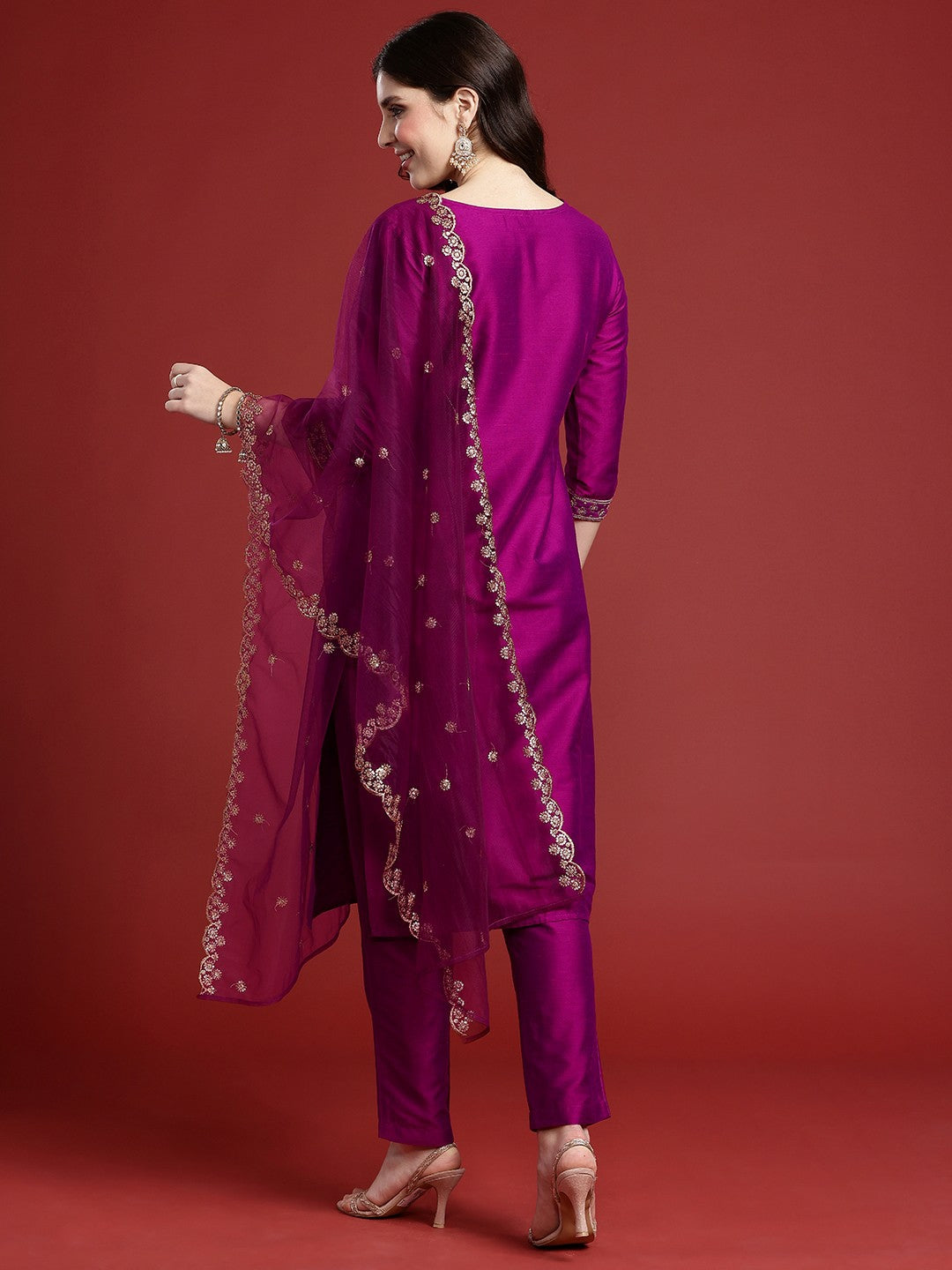 Purple Ethnic Motif Embroidered Kurta with Trousers & Dupatta