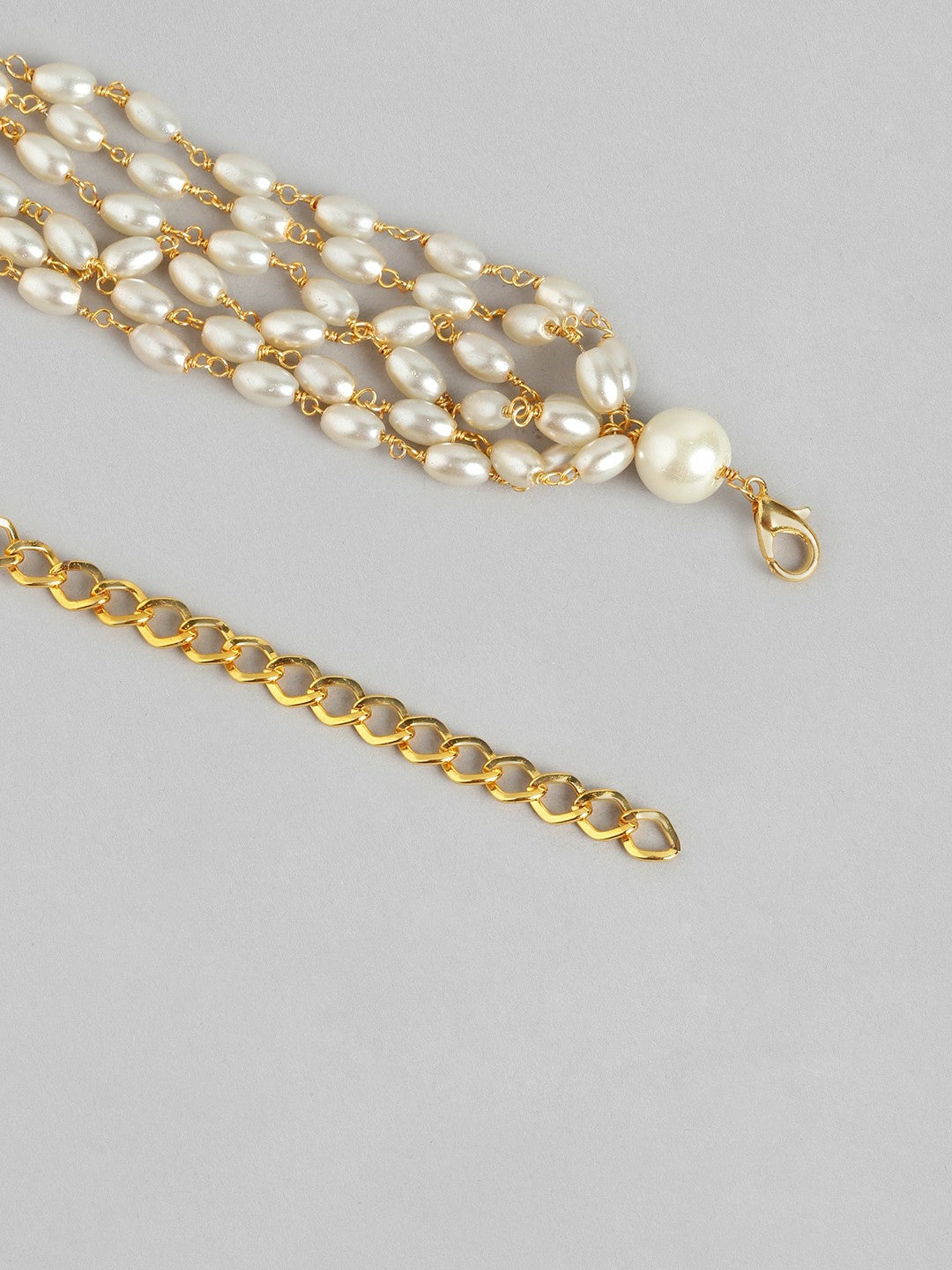 Gold-Plated Layered Pearl Necklace & Drop Earrings Set