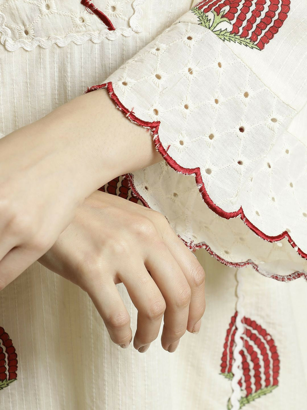 Red Floral Printed V-Neck A-Line Kurta with Palazzo