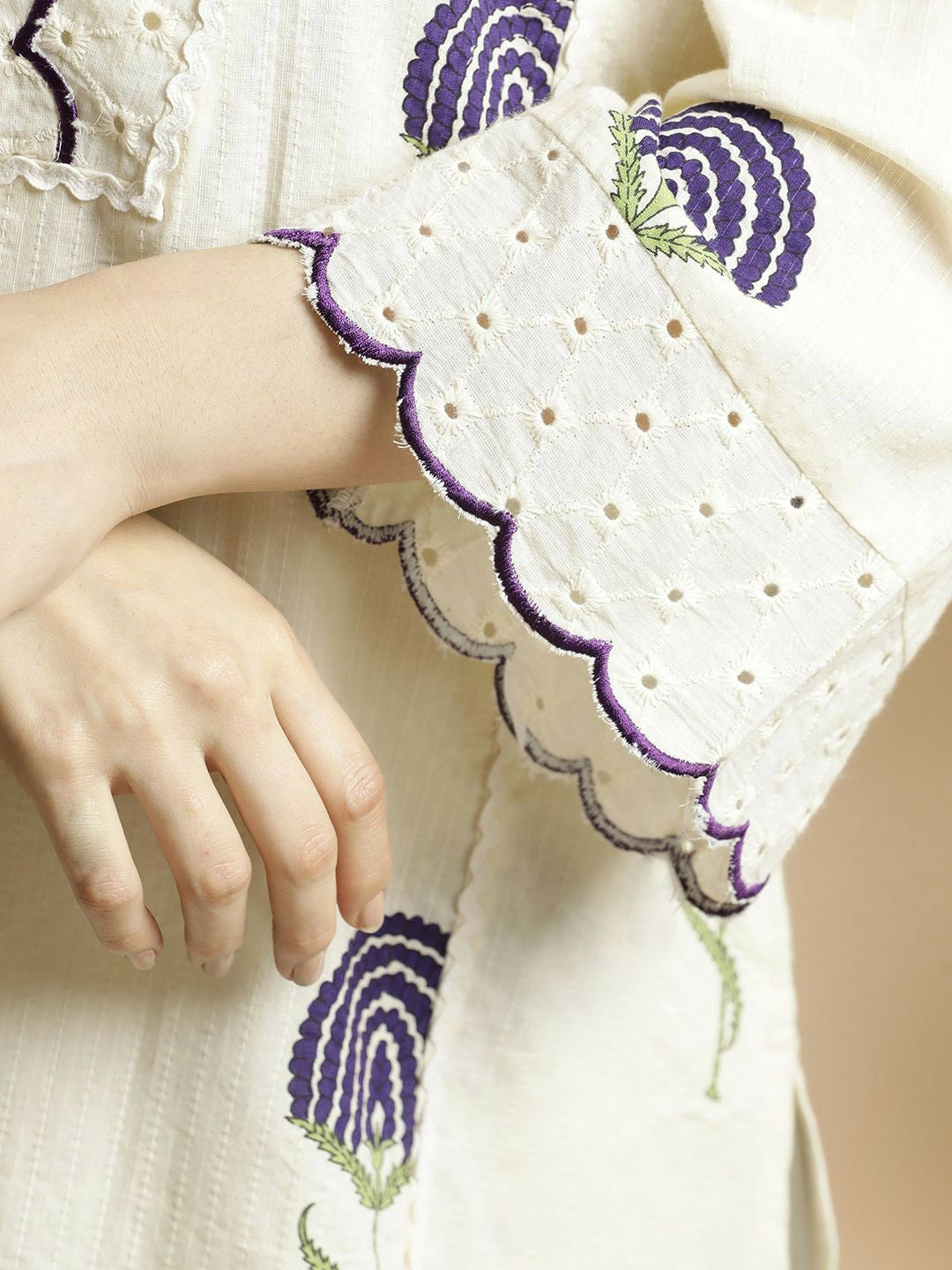 White & Navy Blue Floral Printed A-Line Kurta with Palazzos