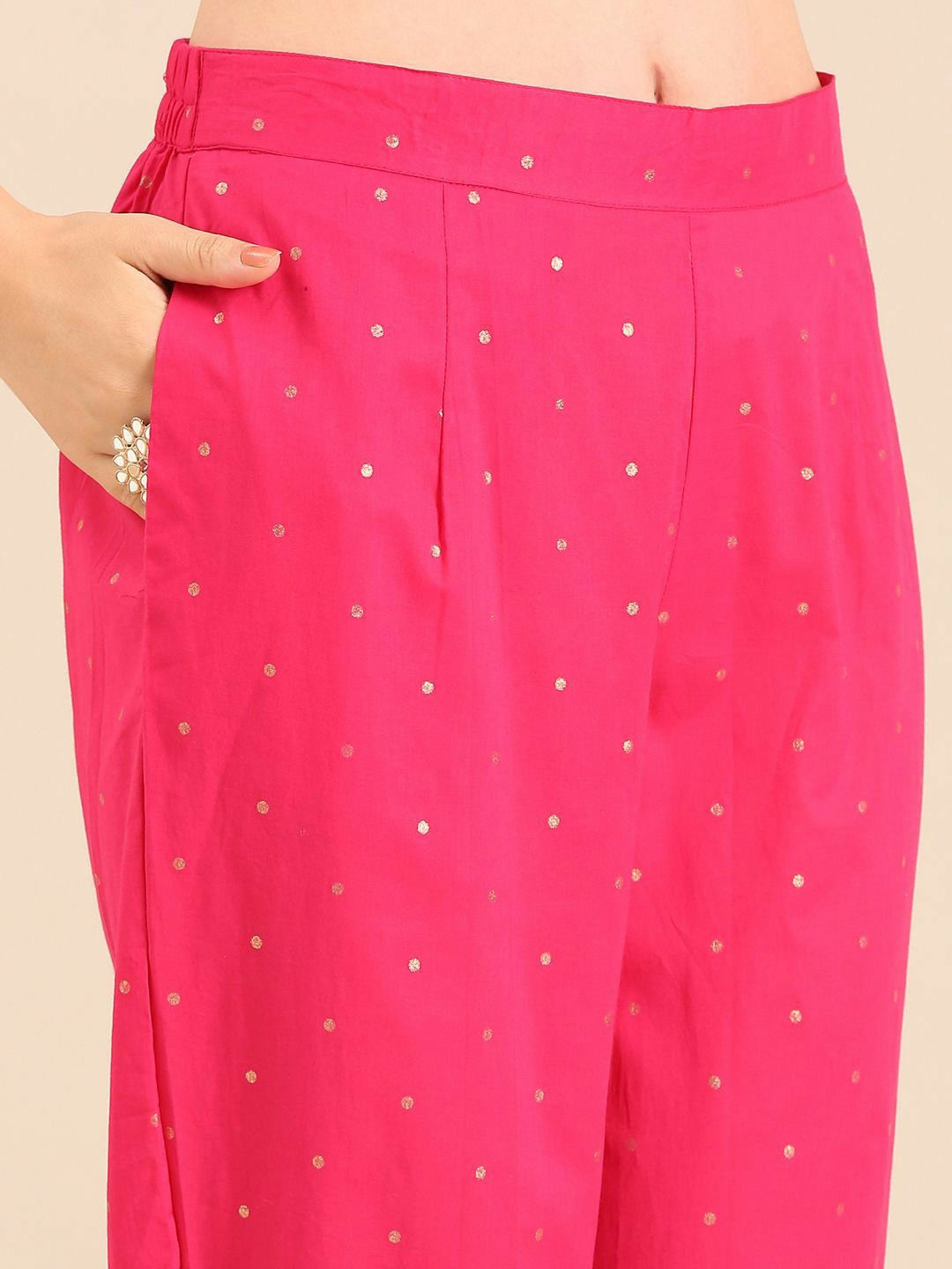 Pink Embroidered Round Neck Straight Kurta with Trouser & Dupatta
