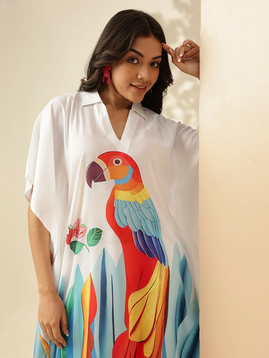 White Animal Print Angrakha Kurta with Trousers