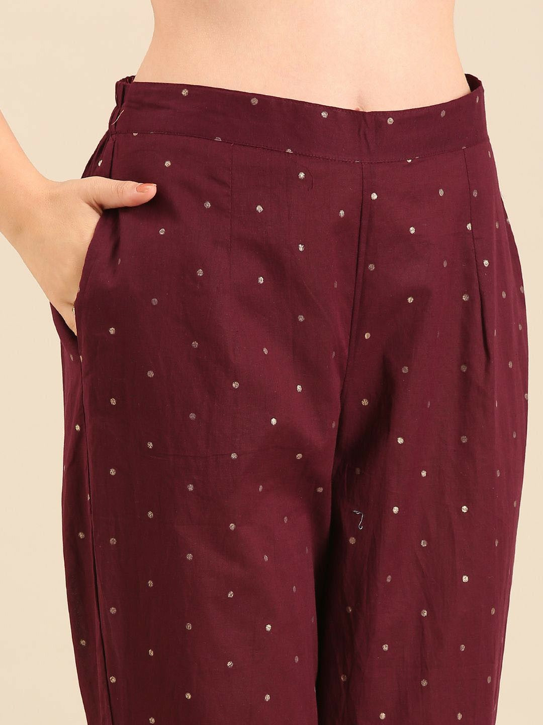Maroon Floral Embroidered Cotton Kurta with Trousers & Dupatta