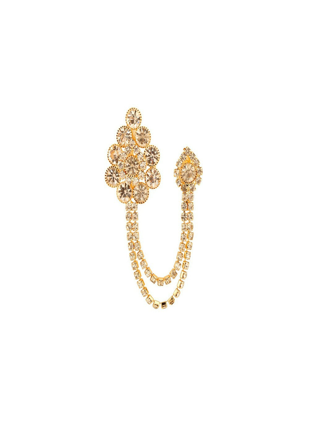 Gold-Toned American Diamond Brooch – White Stone Statement Lapel Pin for Men & Women