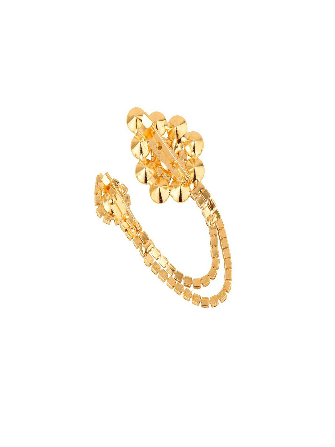 Gold-Toned American Diamond Brooch – White Stone Statement Lapel Pin for Men & Women