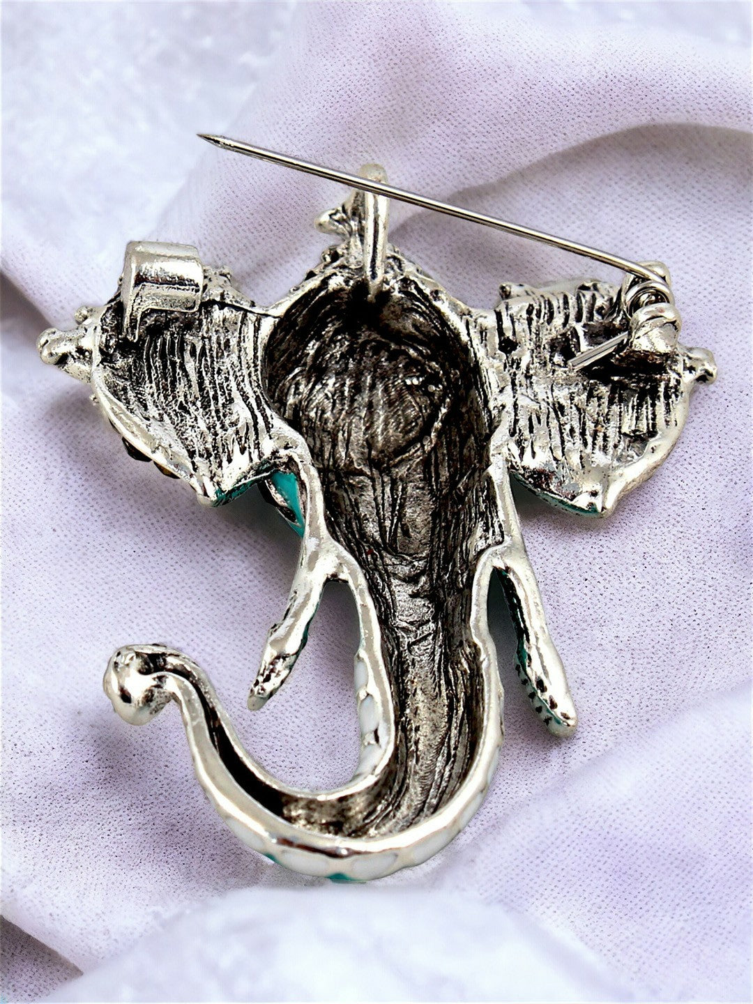 Unisex Silver Plated Oxidised Enamel Ganesha Brooch – Turquoise Blue Divine Pin for Ethnic & Casual Wear