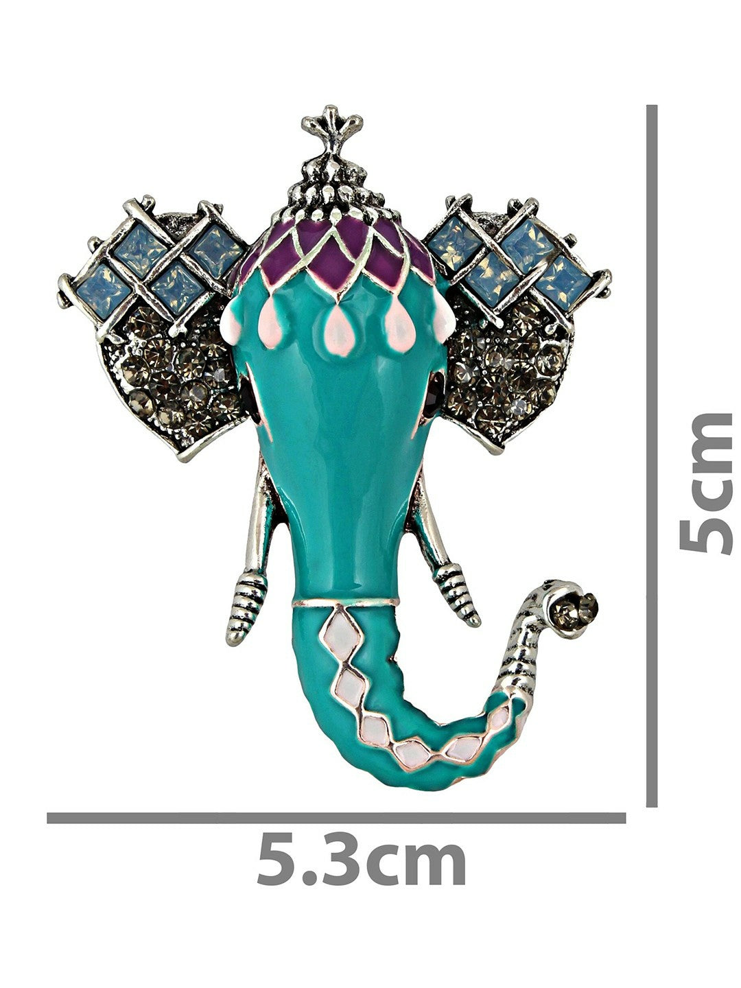 Unisex Silver Plated Oxidised Enamel Ganesha Brooch – Turquoise Blue Divine Pin for Ethnic & Casual Wear