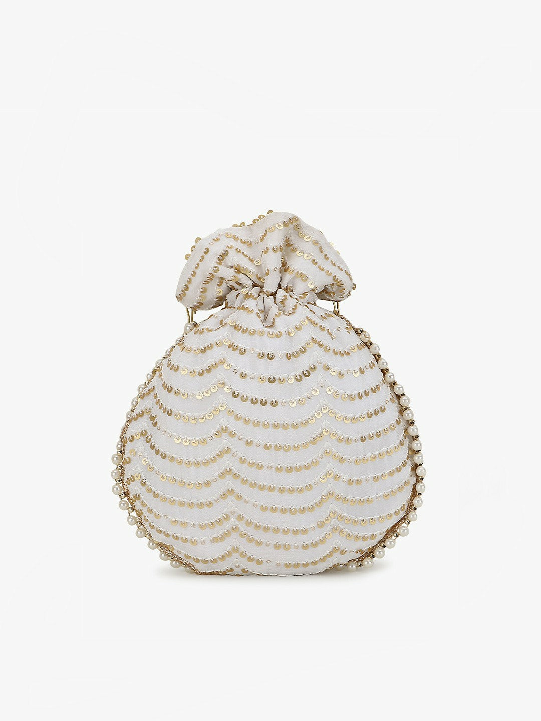 Buy Off White & Gold-Toned Embellished Tasselled Potli Clutch Bags Online – Indiaista